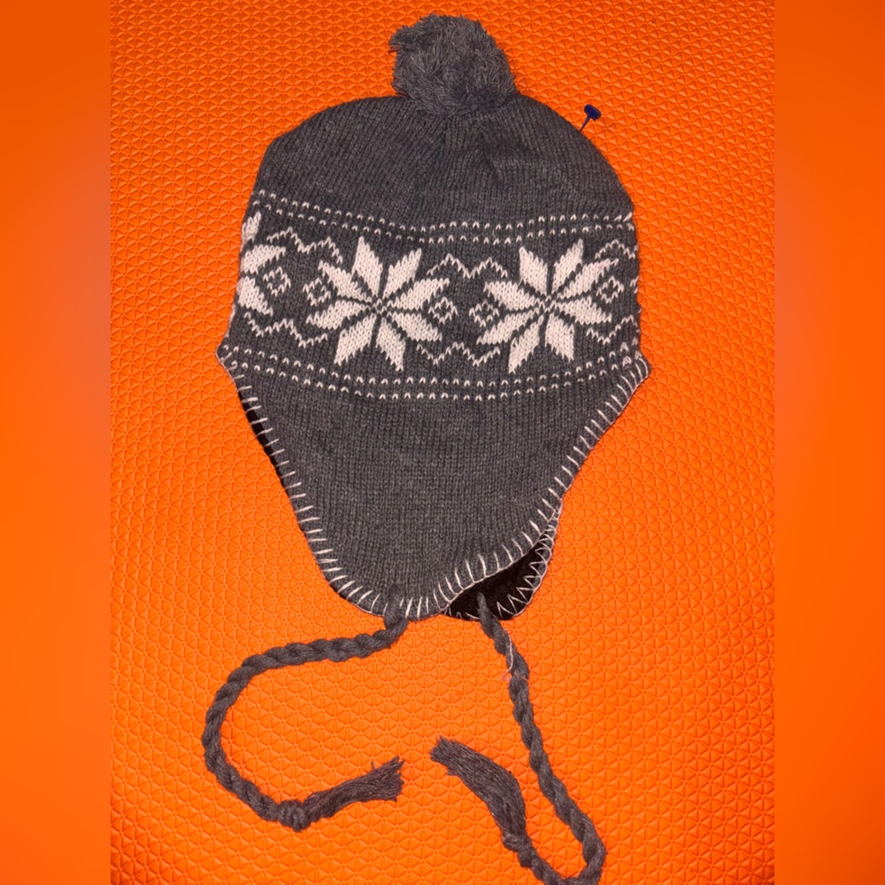 Gray and White Kids Winter Hat